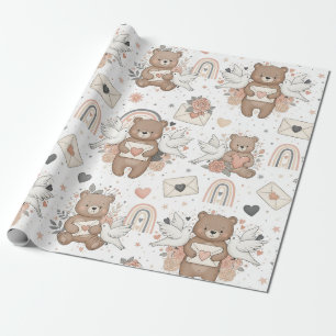 Neutral Teddy Bear Baby Shower Pattern Wrapping Paper
