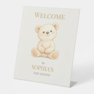 Neutral Teddy Bear Baby Shower Pedestal Sign