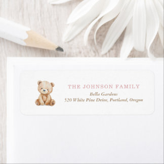 Neutral Teddy Bear Baby Shower Return Address