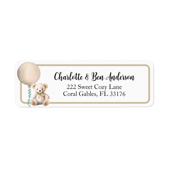 Neutral Teddy Bear Balloon Address Label (Front)