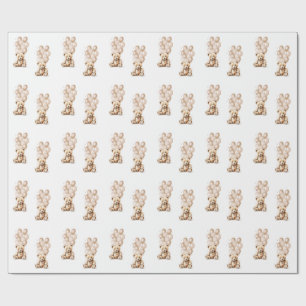 Neutral Teddy Bear & Balloon Wrapping Paper