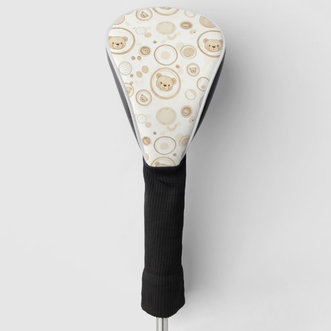 Neutral Teddy Bear Circle Pattern Beige Baby (1) Golf Head Cover (Front)