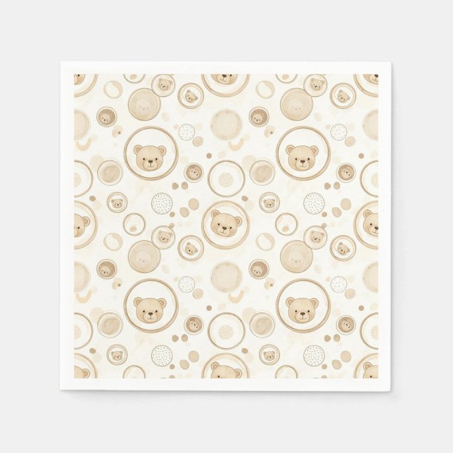 Neutral Teddy Bear Circle Pattern Beige Baby (1) Napkin (Front)