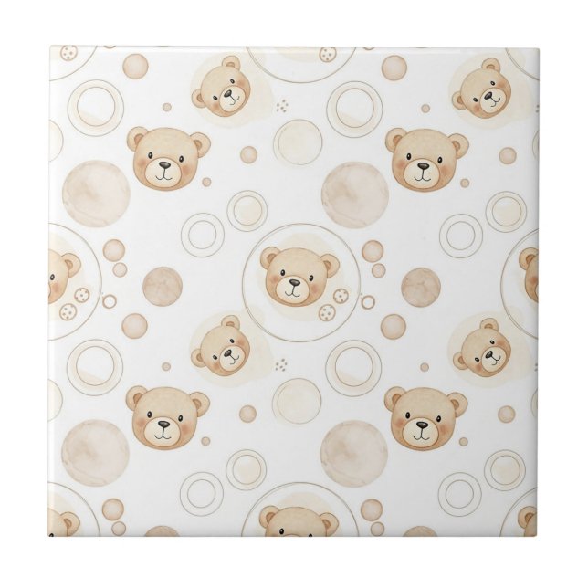 Neutral Teddy Bear Circle Pattern Beige Baby (2) Tile (Front)