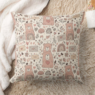 Neutral Teddy Bear Rainbow in Brown and Taupe Cushion