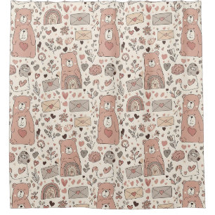 Neutral Teddy Bear Rainbow in Brown and Taupe Shower Curtain