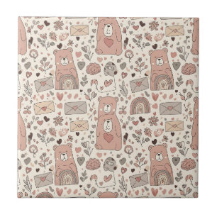 Neutral Teddy Bear Rainbow in Brown and Taupe Tile