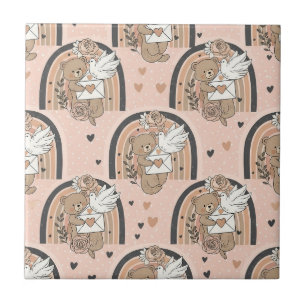 Neutral Teddy Bear Rainbow in Brown and Taupe Tile