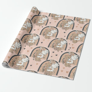 Neutral Teddy Bear Rainbow in Brown and Taupe Wrapping Paper