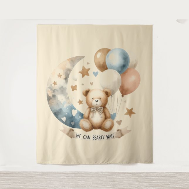 Neutral Teddy Gender Reveal-Photo Backdrop Tapestry (Front)