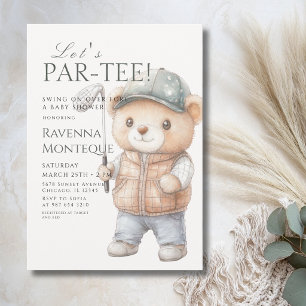 Neutral Teddy Golf Club Lets Par-Tee Baby Shower Invitation