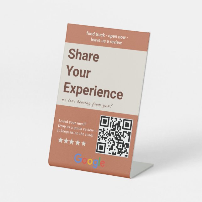 Neutral Teracotta Share Your Experience QR Code Pedestal Sign (Front)