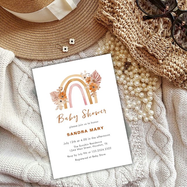 Neutral Terracotta Boho Rainbow Floral Baby Shower Invitation (Neutral Terracotta Boho Rainbow Floral Baby Shower Invitation)