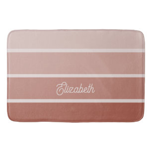 Neutral Terracotta   Ombre Stripes with Script Bath Mat