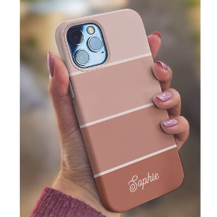 Neutral Terracotta   Ombre Stripes with Script iPhone 13 Case