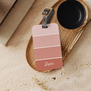 Neutral Terracotta   Ombre Stripes with Script Luggage Tag