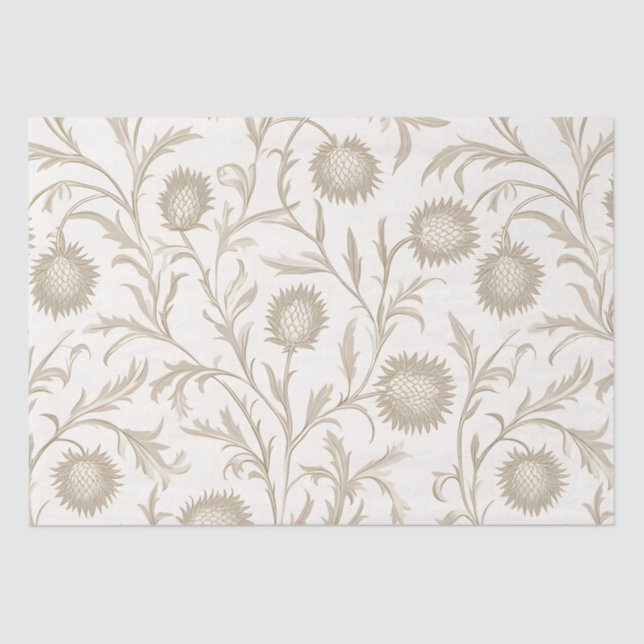 Neutral Thistle Floral Flower Pattern Tissue Paper (Front)