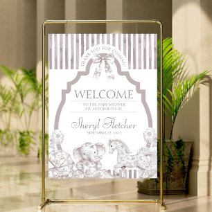 Neutral Toile Baby Shower Welcome Sign