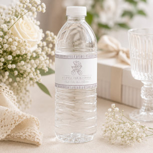 Neutral Toile de Jouy Baby Shower Water Bottle Label