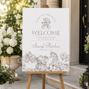 Neutral Toile de Jouy Baby Shower Welcome Sign