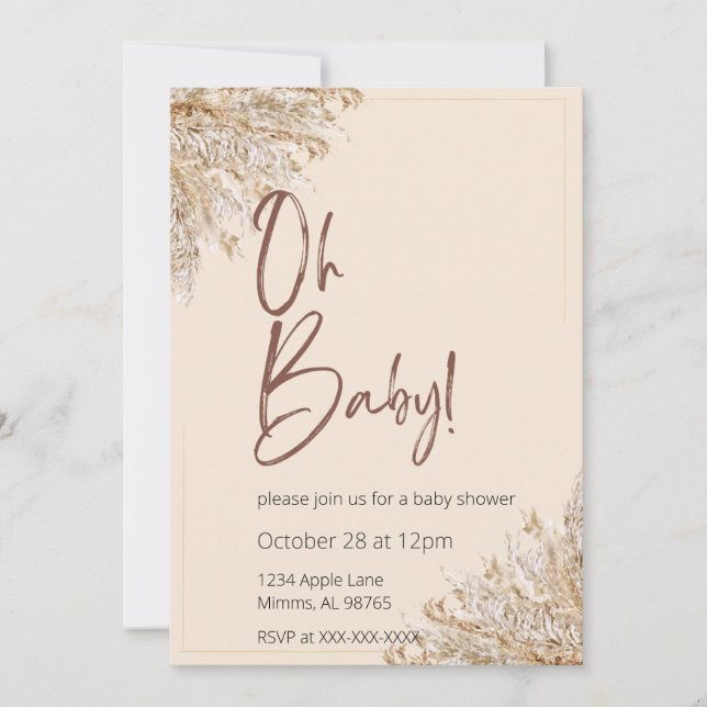 Neutral Tone Boho Gender Reveal Invitation (Front)
