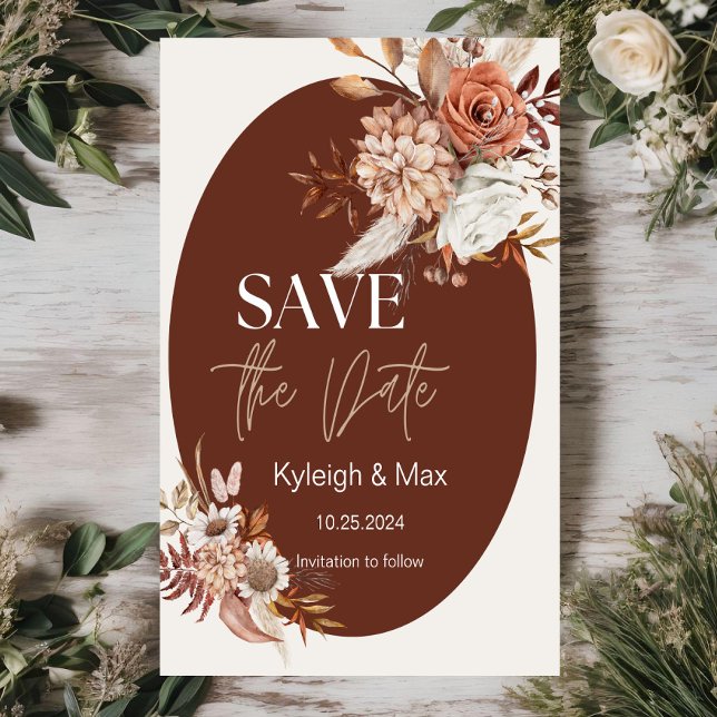 Neutral Tone Floral Boho Save the Date Invitation (Creator Uploaded)