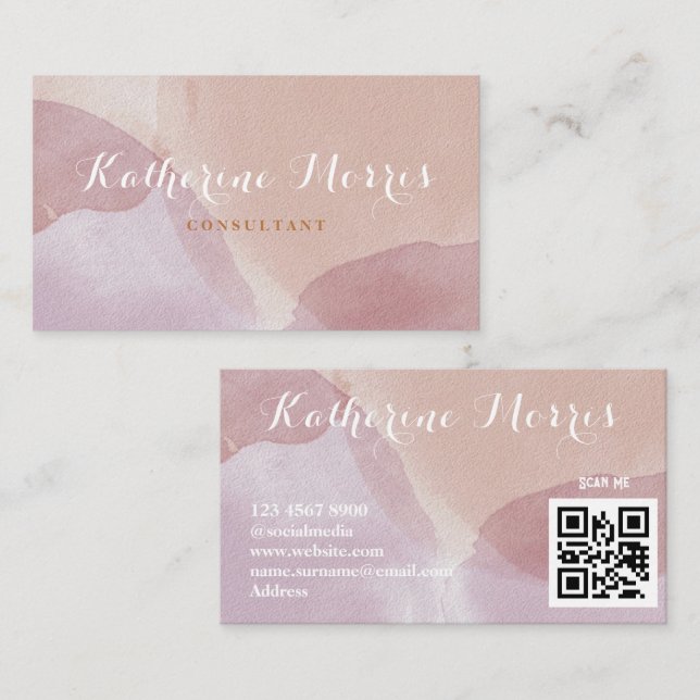  Neutral Tone Minimalist QR Code Professional Business Card (Front/Back)