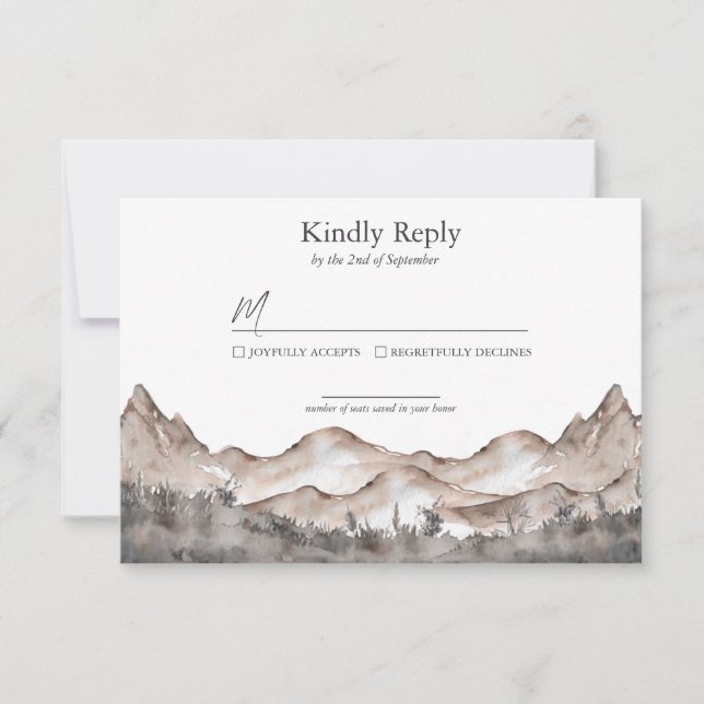 Neutral Tone Mountain Wedding RSVP Card (Front)