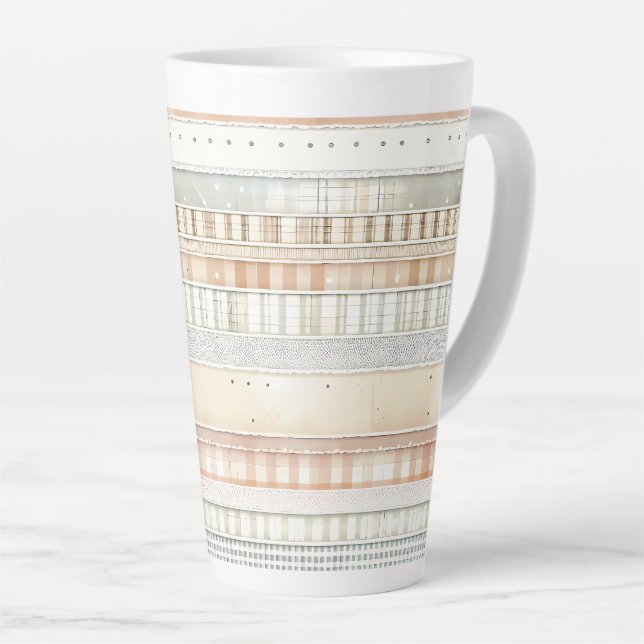 Neutral Tone Stripes Latte Mug (Right Angle)