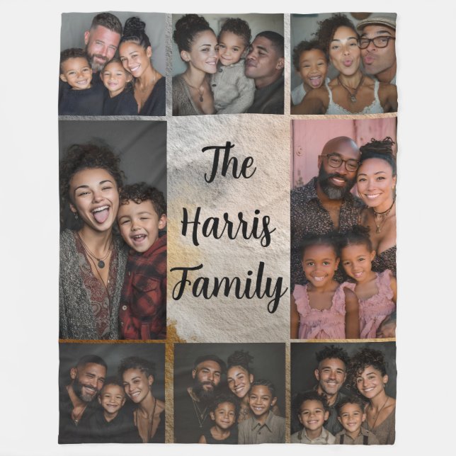 Neutral Tones Family Photo Collage Fleece Blanket (Front)