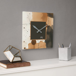 Neutral Tones Organic Abstract monogram Square Wall Clock