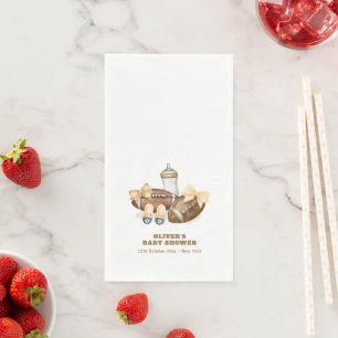 Neutral Touchdown Football Bottle Baby Shower Napkin