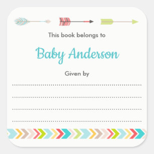 Neutral Tribal bookplate for book baby shower Square Sticker