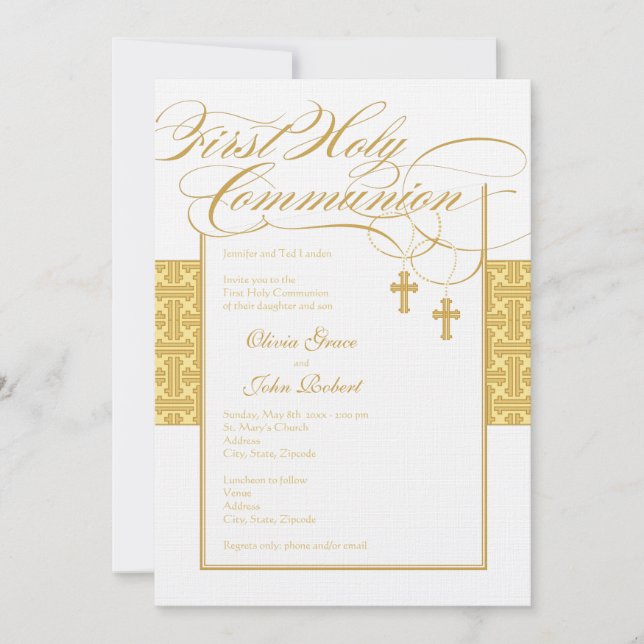 Neutral Twins First Communion Invitation (Front)
