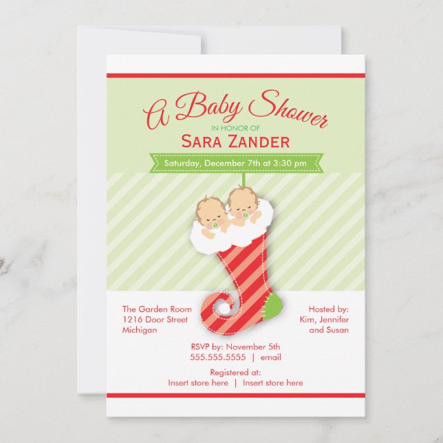Neutral Twins  | Winter Baby Shower Invitation (Front)