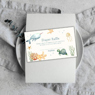 Neutral Under Sea Whale Diaper Raffle Baby Shower Enclosure Card