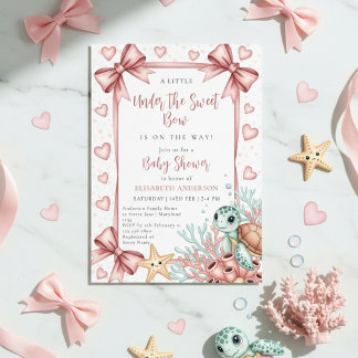 Neutral under the sea bow sweetheart baby shower invitation