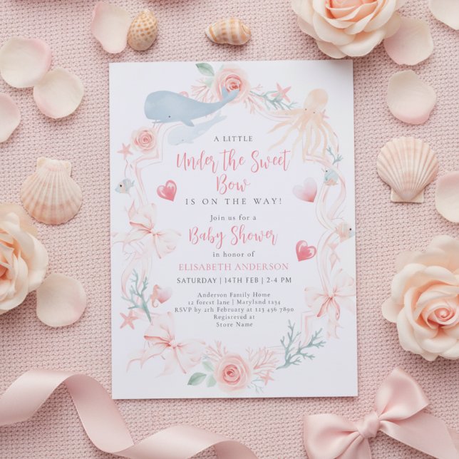 Neutral under the sea bow sweetheart baby shower invitation (Creator Uploaded)