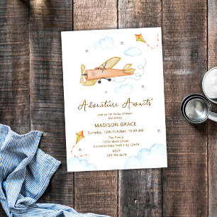 Neutral Vintage Aviator Aeroplane Baby Shower Invitation