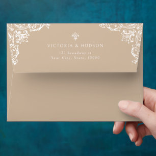 Neutral Vintage Elegant Wedding Return Address Envelope