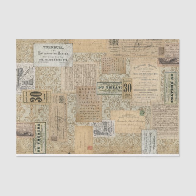 Neutral Vintage Ephemera Tissue Paper (Front)