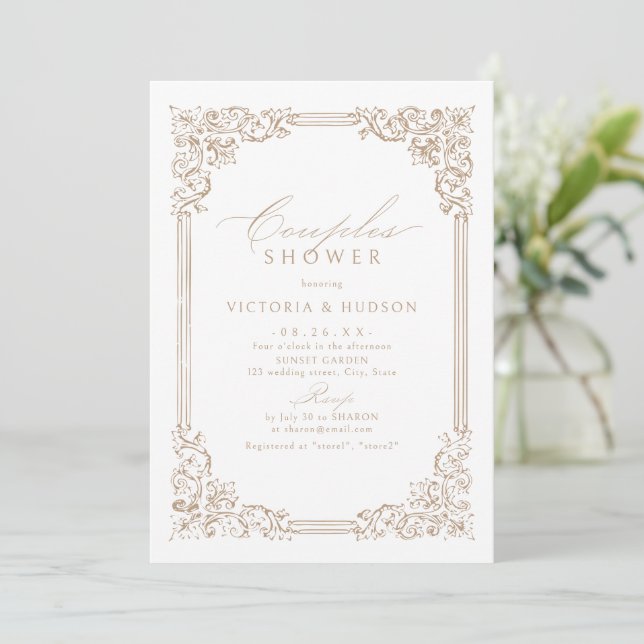 Neutral Vintage Frame Elegant Couples Shower Invitation (Standing Front)