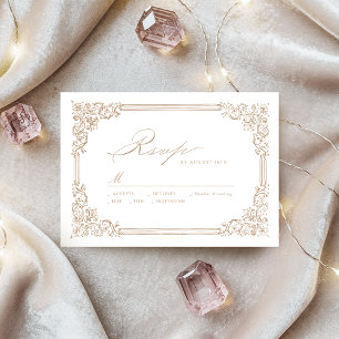 Neutral Vintage Frame Elegant Script Wedding RSVP Card