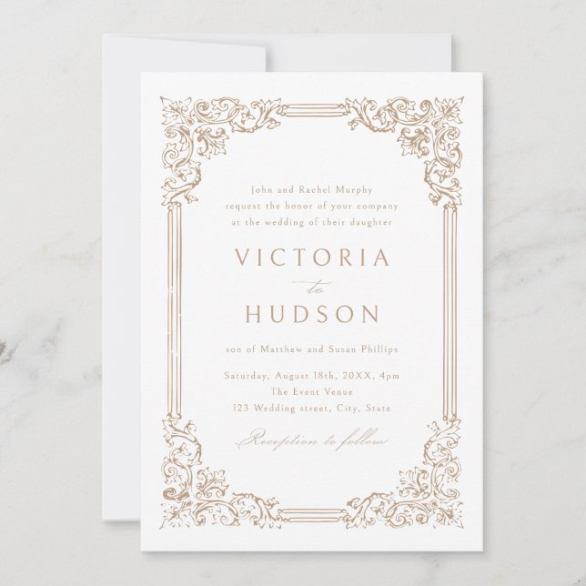 Neutral Vintage Frame Elegant Wedding  Invitation (Front)