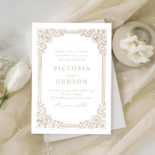 Neutral Vintage Frame Elegant Wedding  Invitation