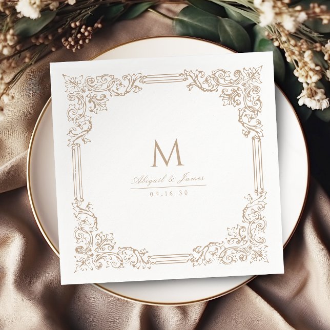 Neutral Vintage Frame Elegant Wedding Monogram Napkin (Neutral Vintage Frame Elegant Wedding Monogram Napkins)