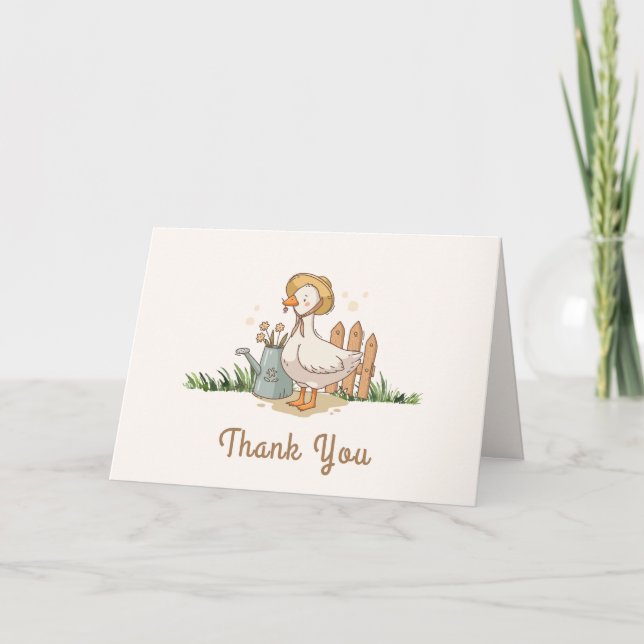 Neutral Vintage Little Duckling Garden Baby Shower Thank You Card (Front)