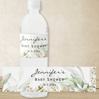 Neutral Vintage Watercolor Still Life Floral Water Bottle Label