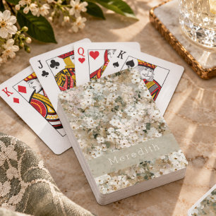 Neutral Vintage White Wildflower Floral Monogram Playing Cards
