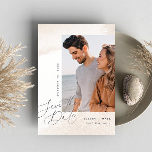Neutral Wash Script Vertical Photo Save The Date